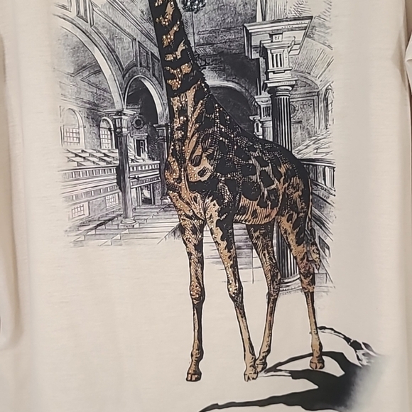 CHICO'S 3/4 Sleeve Giraffe Sequin Beaded Top Front/Back Graphics, size 3 (Large) - Picture 5 of 9